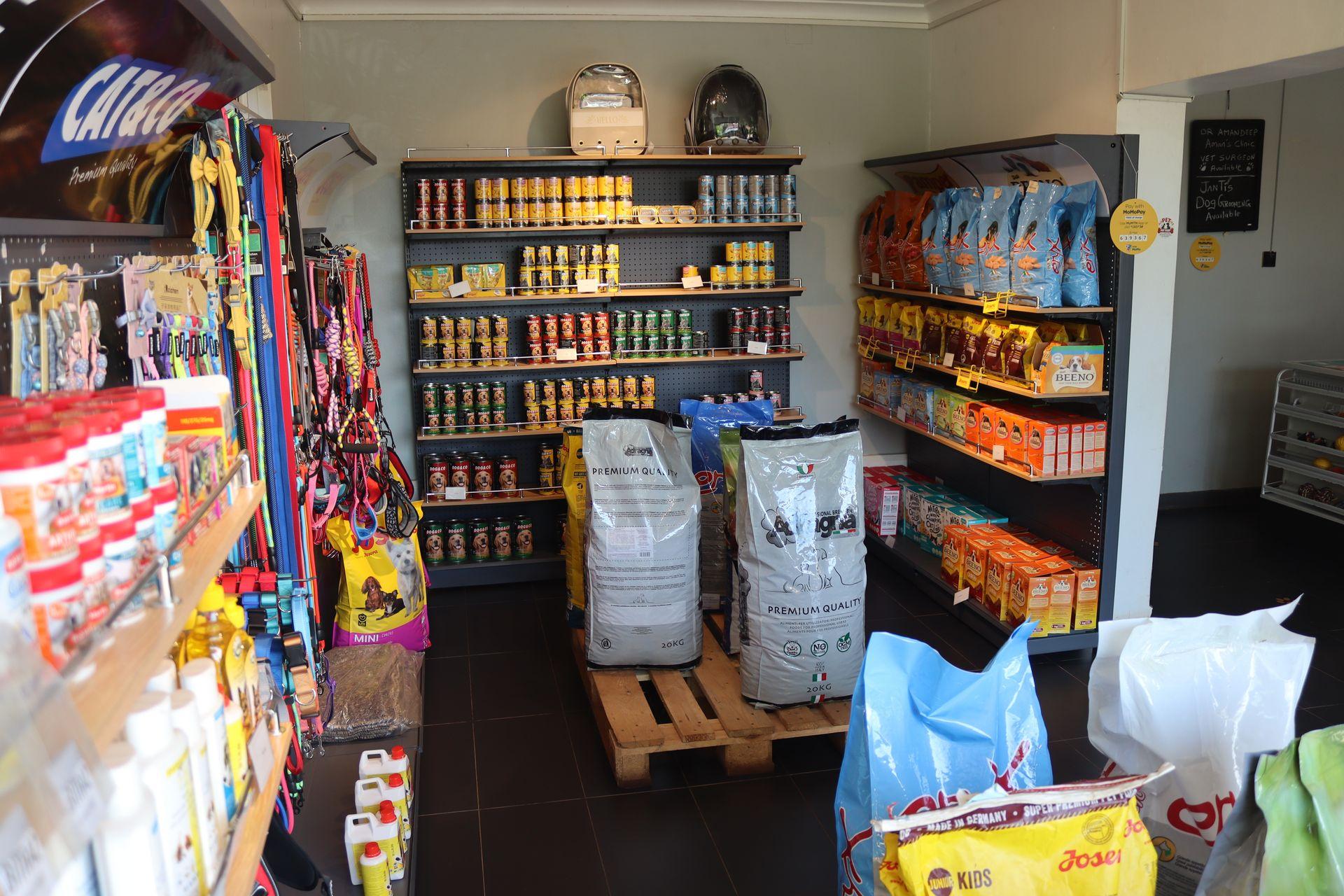 Pet store interior with happy pets