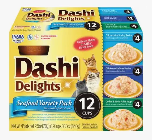 INABA CAT DASHI DELIGHTS ( SEAFOOD VARIETY) 12 CUPS